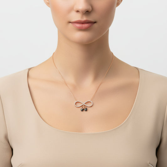 Rose Plated Baby Bootie Infinity Women's Silver Necklace