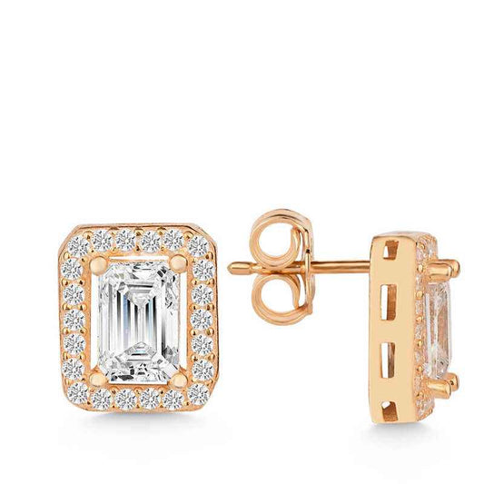 Rose Plated White Baguette Stone Stud Women's Silver Earrings