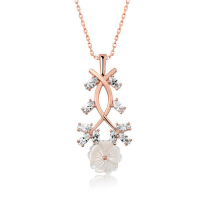 White Spring Flower Rose Plated Silver Necklace