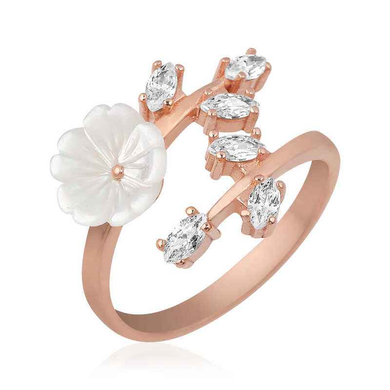 Rose Plated White Spring Flower Silver Ring