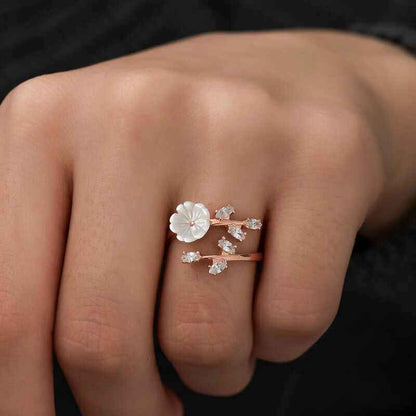 Rose Plated White Spring Flower Silver Ring