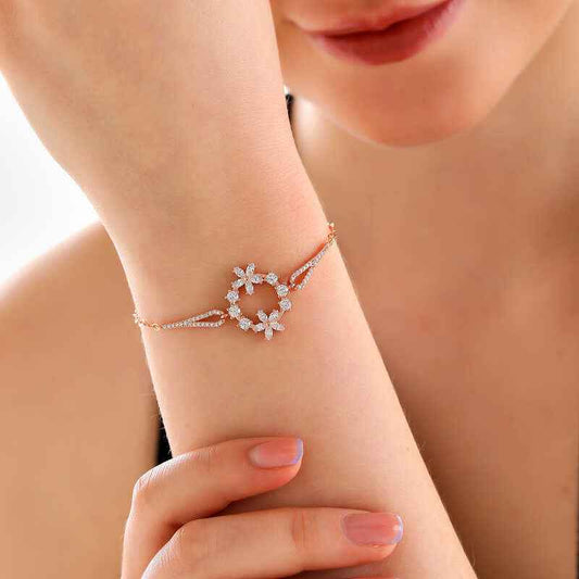 White Flower Rose Plated Women's Silver Bracelet