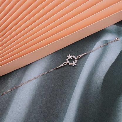 White Flower Rose Gold Plated Women's Silver Bracelet
