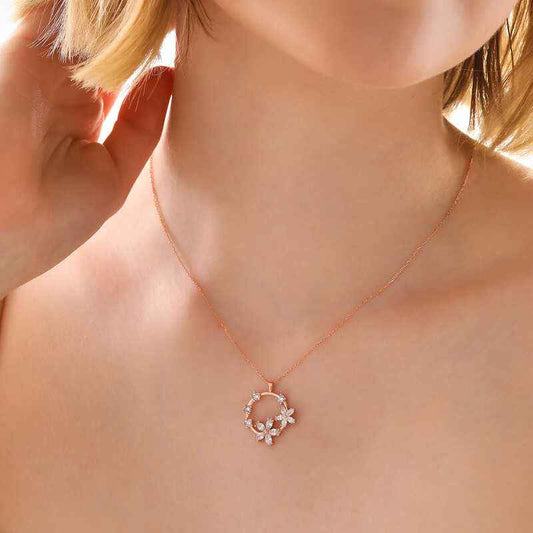 White Flower Rose Plated Women's Silver Necklace