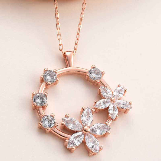 White Flower Rose Plated Women's Silver Necklace