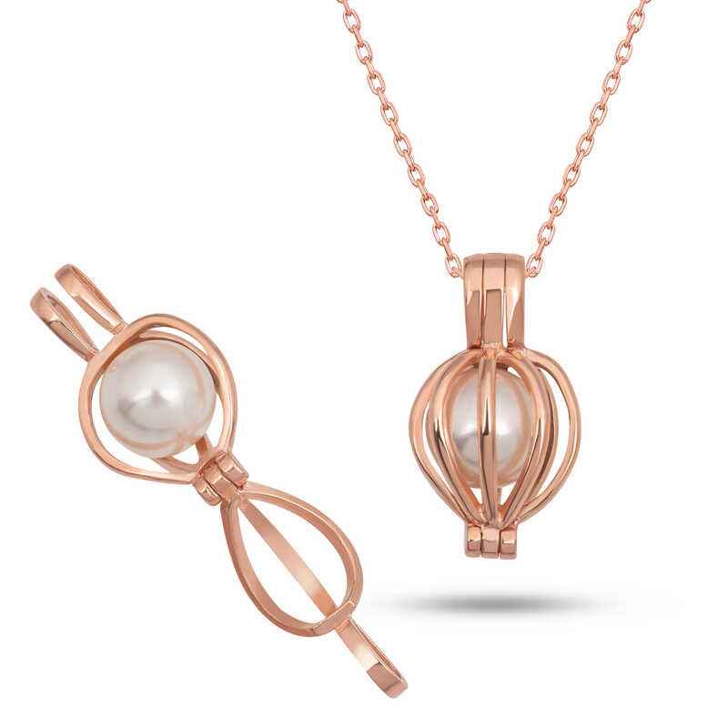Rose Plated White Pearl Women's Silver Necklace