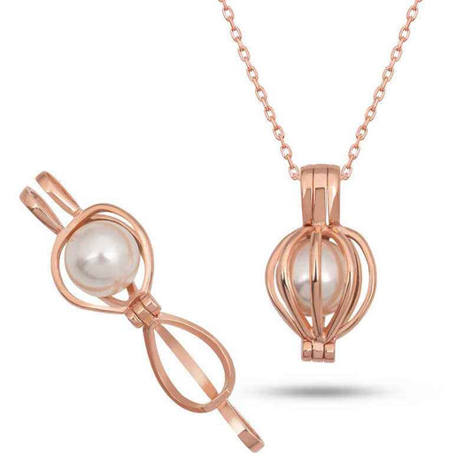 Rose Plated White Pearl Women's Silver Necklace