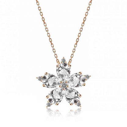 White Camellia Flower Rose Plated Silver Necklace