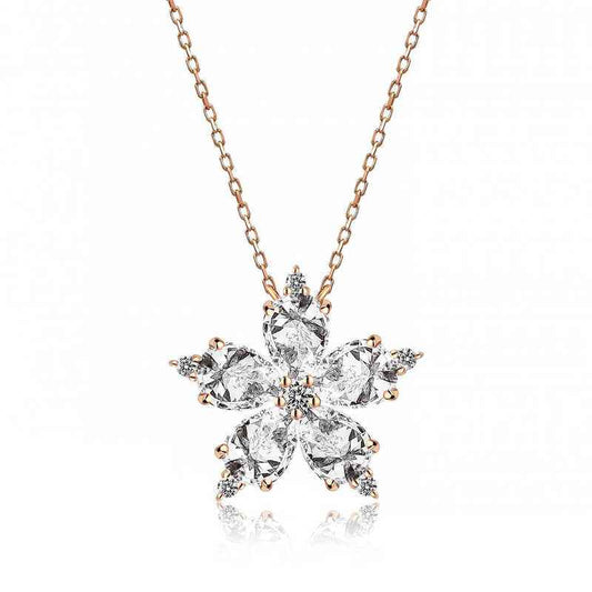 White Camellia Flower Rose Plated Silver Necklace