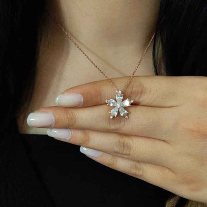 White Camellia Flower Rose Plated Silver Necklace