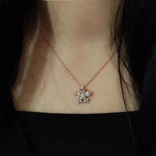 White Camellia Flower Rose Plated Silver Necklace
