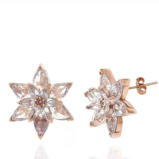 White Lotus Flower Stud Women's Rose Plated Silver Earrings