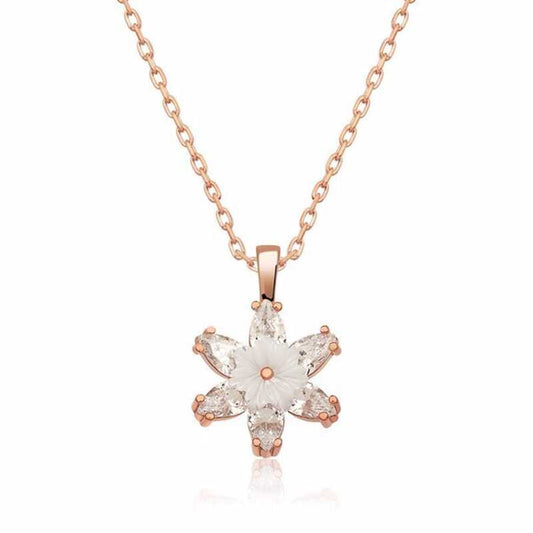 White Lotus Flower Rose Gold Plated Silver Necklace