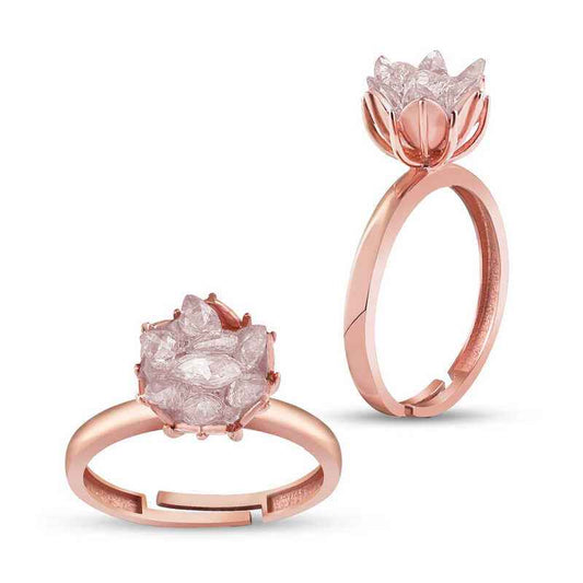 White Lotus Flower Rose Plated Silver Ring