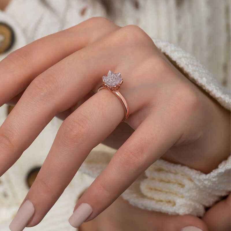 White Lotus Flower Rose Plated Silver Ring