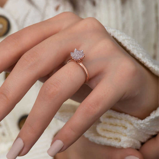 White Lotus Flower Rose Plated Silver Ring