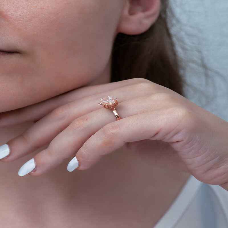 White Lotus Flower Rose Plated Silver Ring