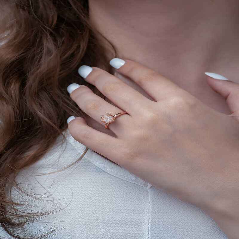 White Lotus Flower Rose Plated Silver Ring