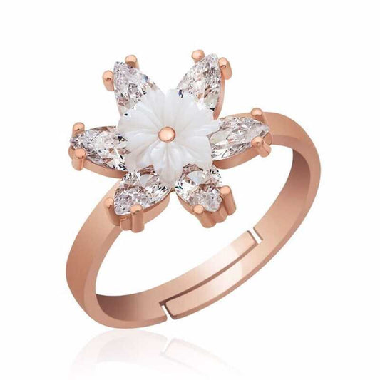 Bague en argent plaqué rose et fleur de lotus blanc