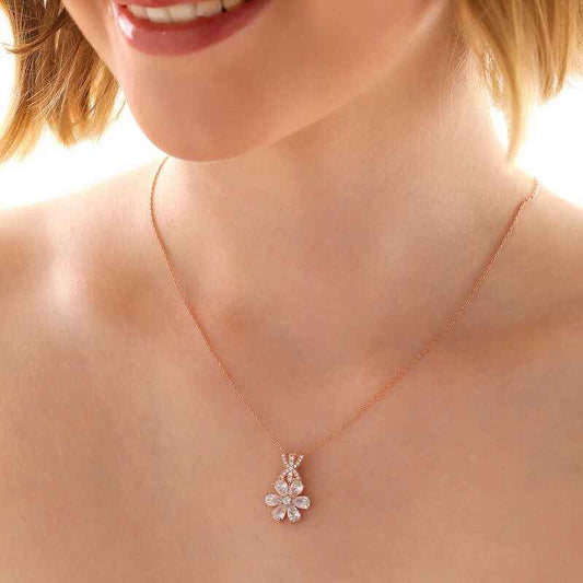 Rose Plated White Love Flower Women's Silver Necklace