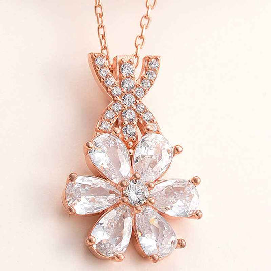 Rose Plated White Love Flower Women's Silver Necklace