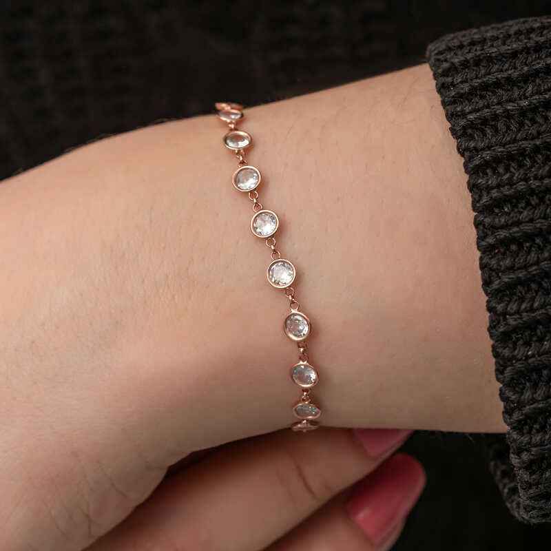 Rose Plated White Stone Women's Silver Bracelet