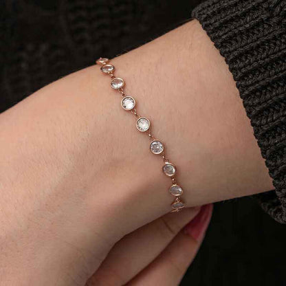 Rose Plated White Stone Women's Silver Bracelet