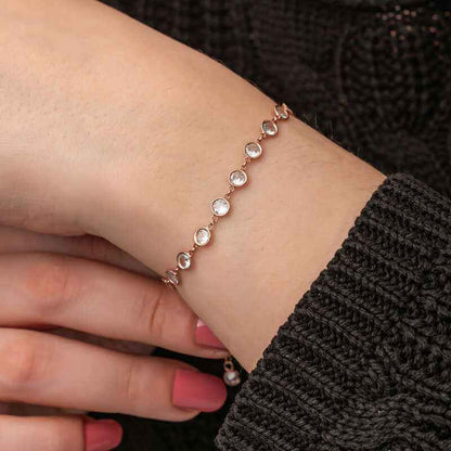 Rose Plated White Stone Women's Silver Bracelet