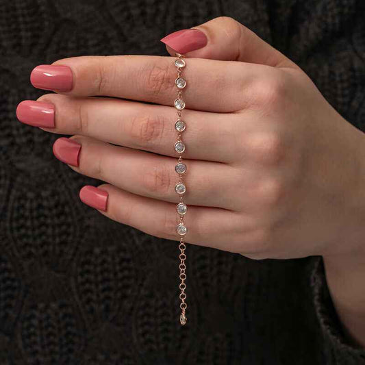 Rose Plated White Stone Women's Silver Bracelet