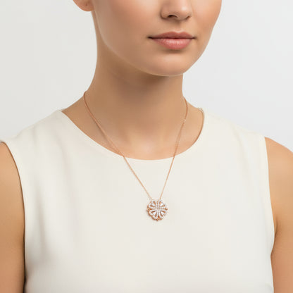 Rosévergoldete Herz-Kleeblatt-Halskette für Damen aus Silber