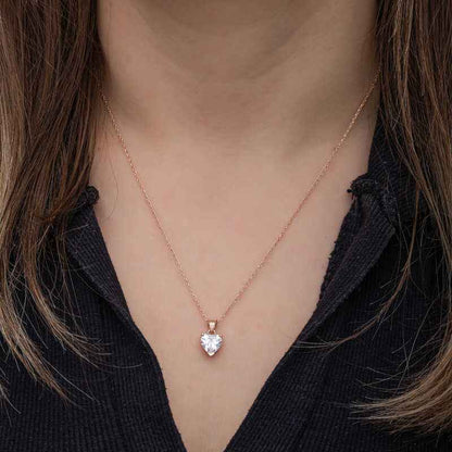 Rose Plated White Stone Heart Women's Silver Necklace
