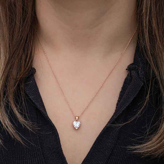 Rose Plated White Stone Heart Women's Silver Necklace