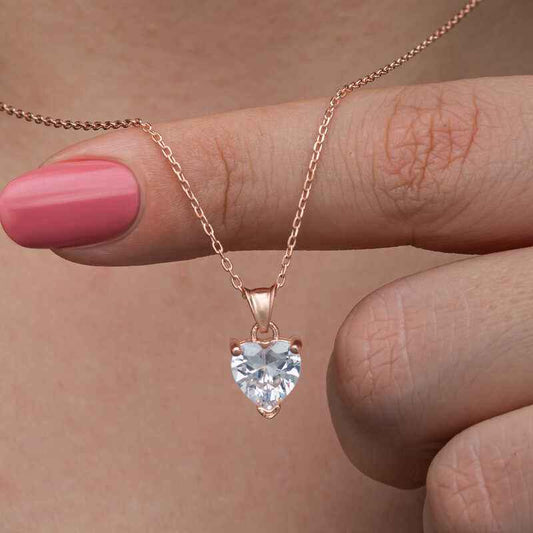 Rose Plated White Stone Heart Women's Silver Necklace