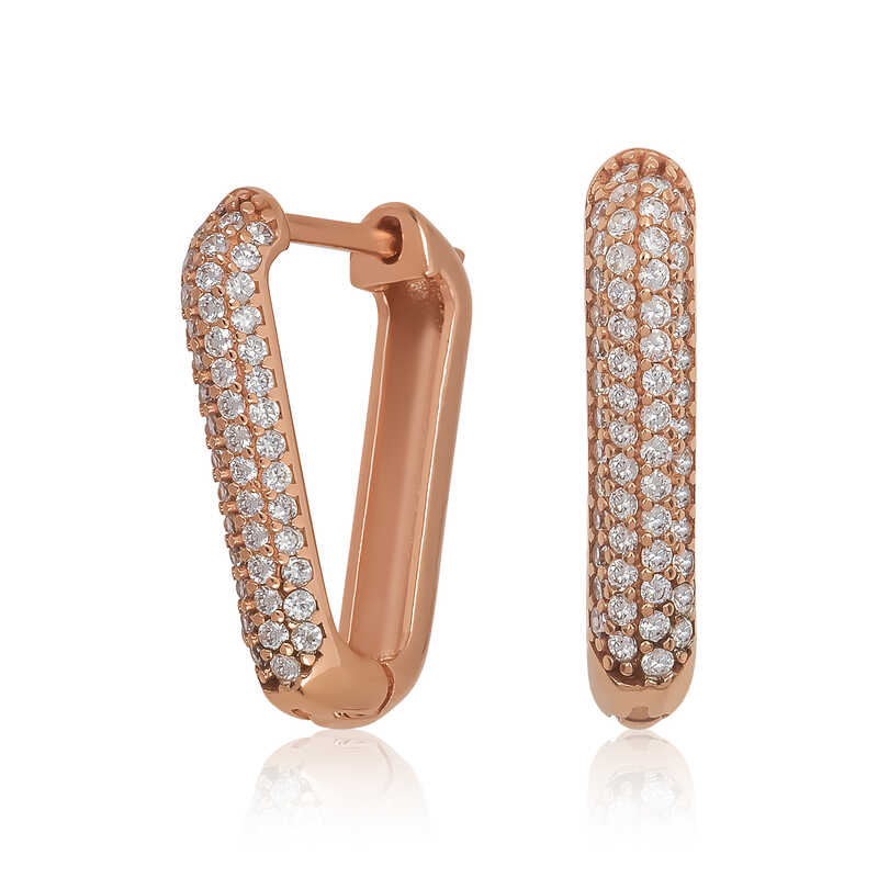 Boucles d'oreilles triangle en argent plaqué rose et pierre blanche