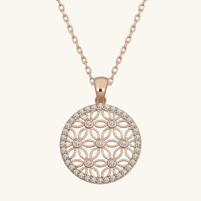 Rose Plated White Stone Flower of Life Women's Silver Pendant