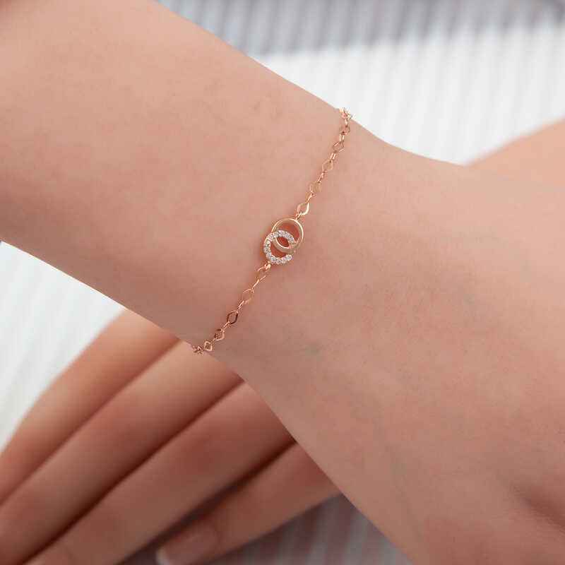 Rose Plated Interlocking Rings Women's Silver Necklace