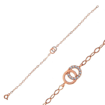 Rose Plated Interlocking Rings Women's Silver Necklace