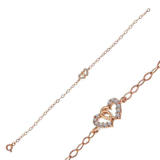 Rose Plated United Hearts Women's Silver Bracelet