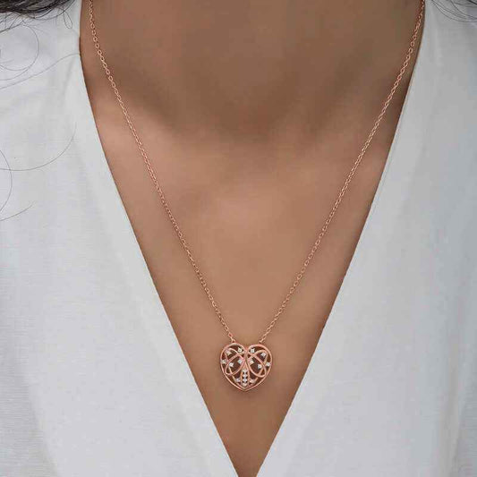 Rose Plated Domed Heart Women's Silver Pendant