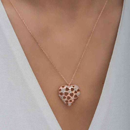 Rose Plated Domed Heart Women's Silver Pendant