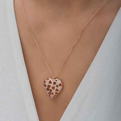 Rose Plated Domed Heart Women's Silver Pendant