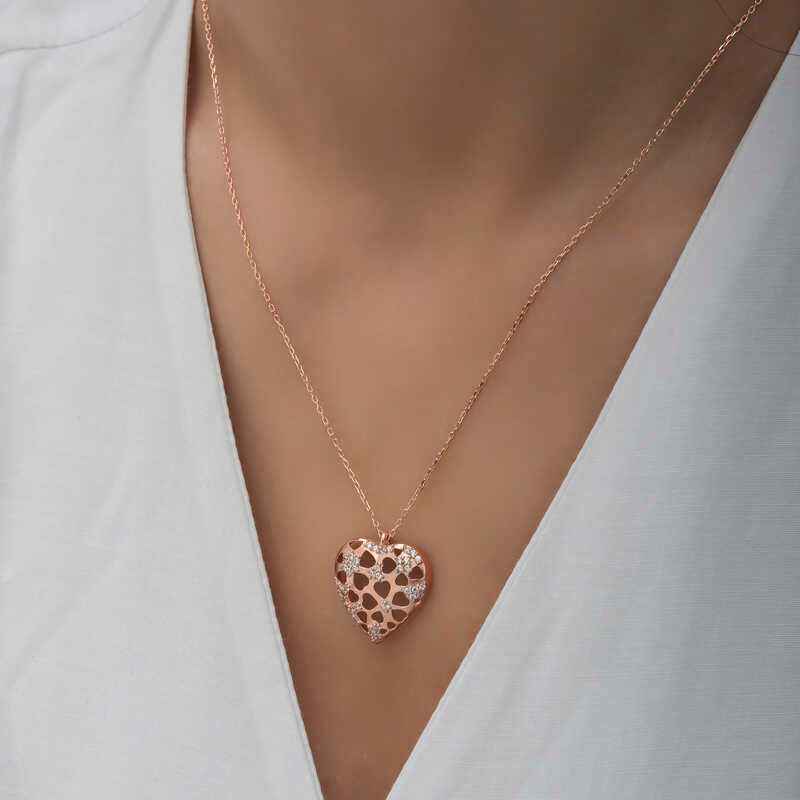 Rose Plated Domed Heart Women's Silver Pendant