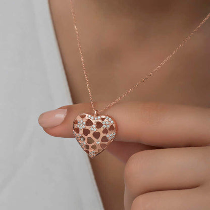 Rose Plated Domed Heart Women's Silver Necklace