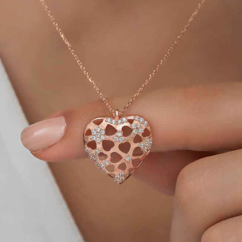 Rose Plated Domed Heart Women's Silver Pendant