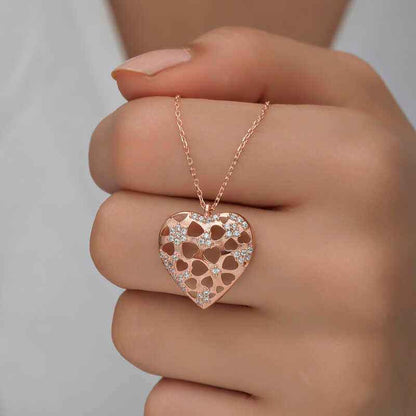 Rose Plated Domed Heart Women's Silver Pendant