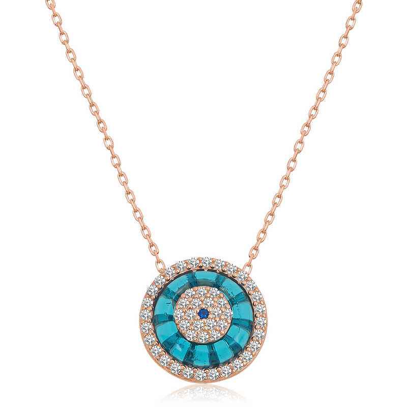 Rose Plated Evil Eye Women's Silver Necklace