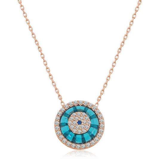 Rose Plated Evil Eye Women's Silver Necklace