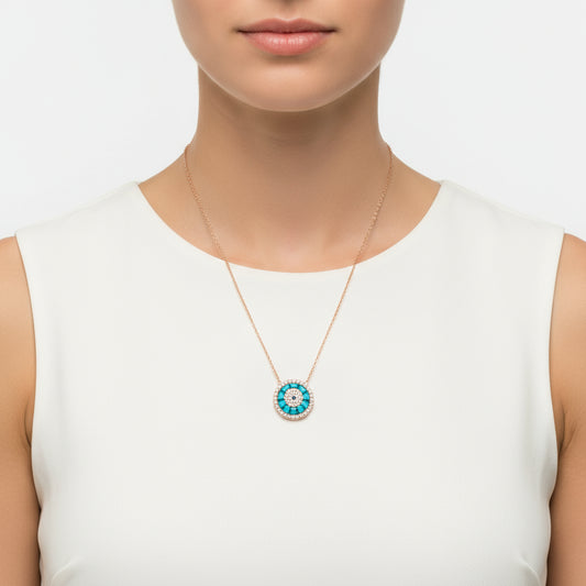 Rosévergoldete Damen-Silberkette mit bösem Blick