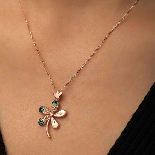 Rose Gold Plated Flower Women's Silver Necklace