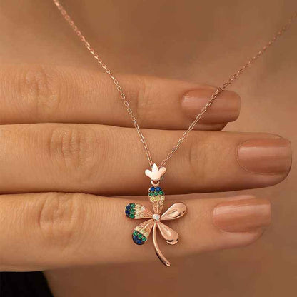 Rose Gold Plated Flower Women's Silver Necklace
